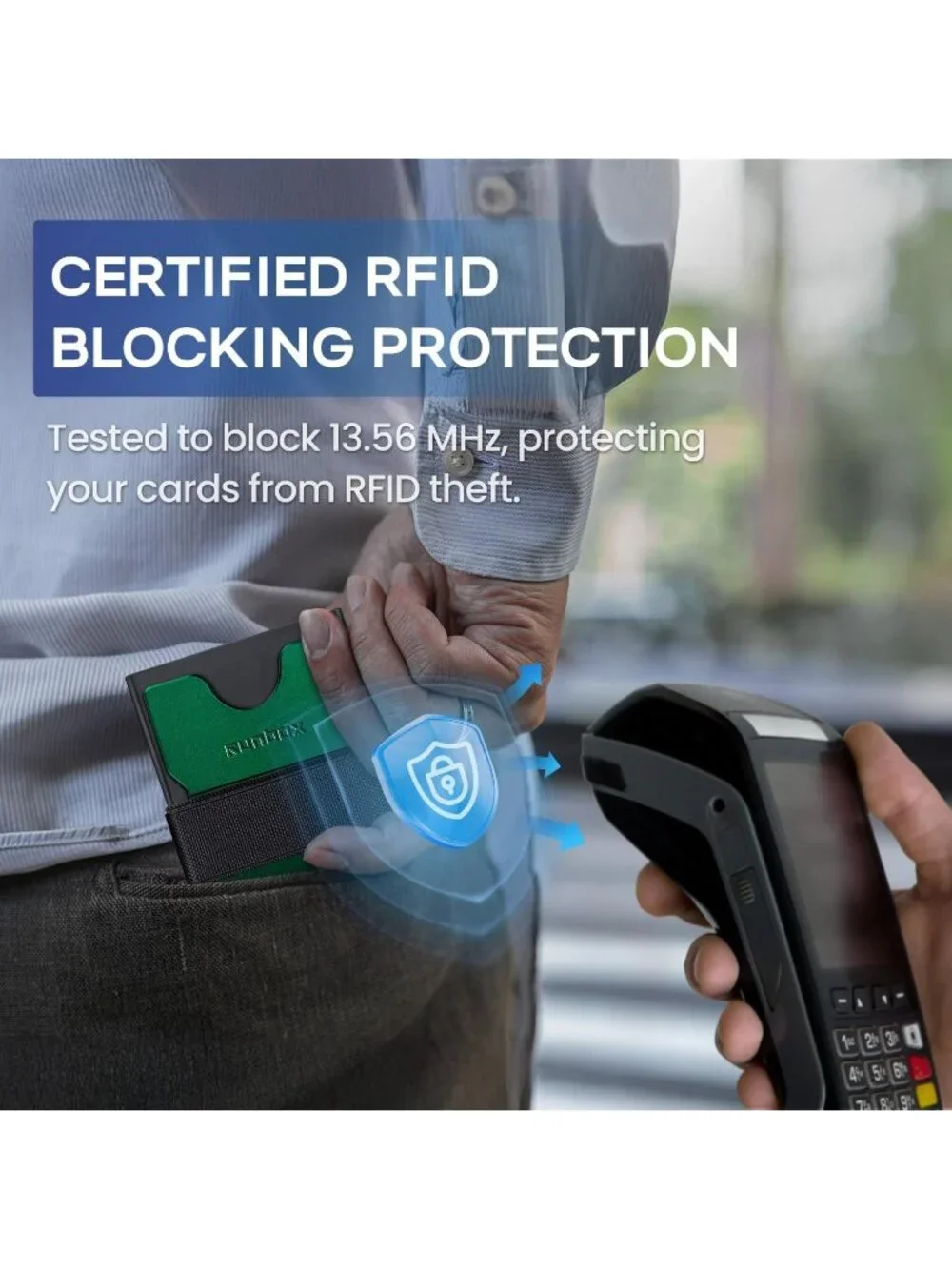〽️Men Green Slim 6+6 Card Holder Minimalist RFID Blocking Wallet Pop-Up Function